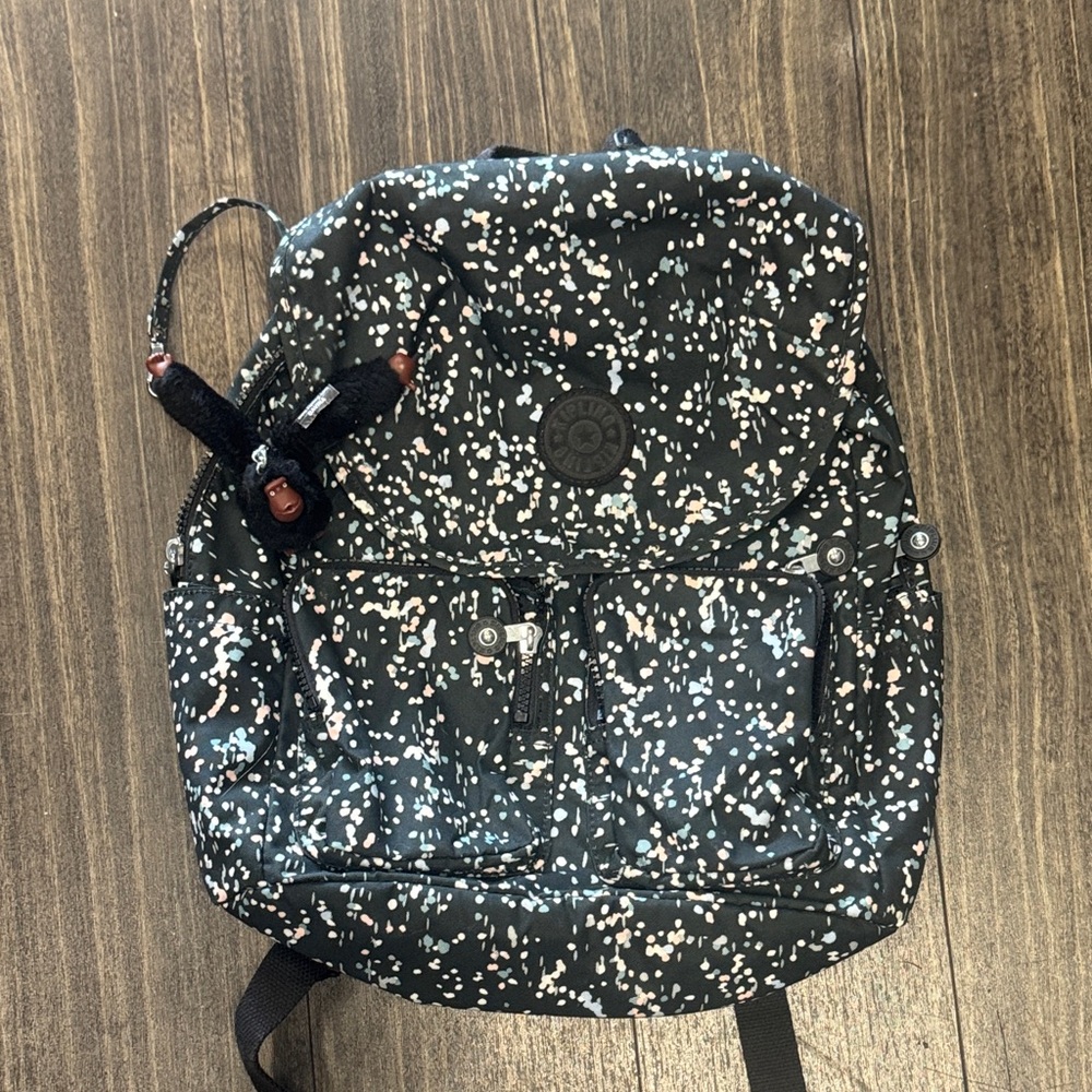 Kipling black and White Patterned kids Backpack